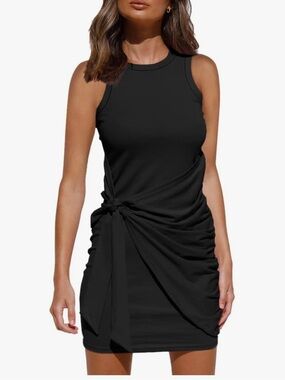 Amazon Black Sleeveless Knot-Detail Midi Dress